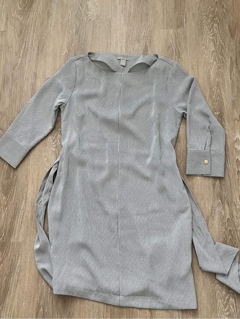 H&M Light Gray Midi Sheath Dress with Waist Tie